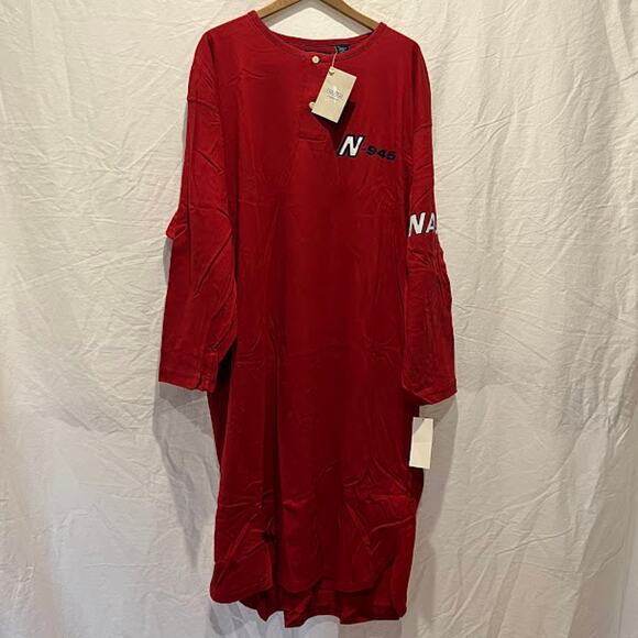 NWT VTG Y2K Nautica Sleepwear Red Nightshirt Nightgown Blue Water Logo Cotton - Picture 1 of 6